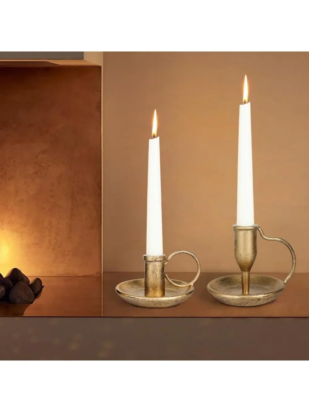 Antique Brass Taper Candle Holders Set of 2 | Vintage Decorative Stands for